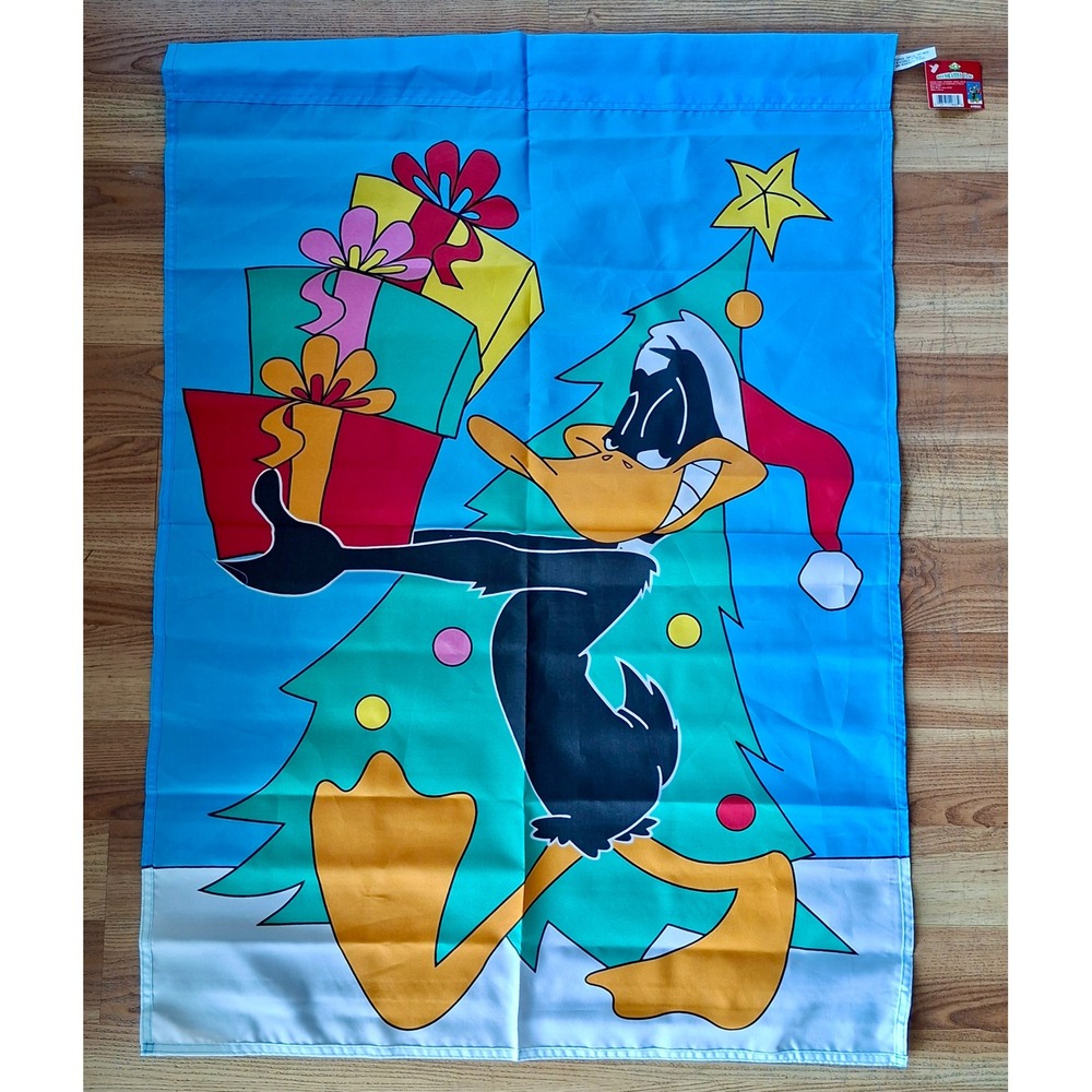 Vintage 1996 Looney Tunes Christmas Daffy Duck Decorative Flag Banner 29.5x41.5